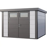 Abri en acier galvanisé gris blanc 8,9m² avec double porte Eleganto 3030 Telluria Ma boutique